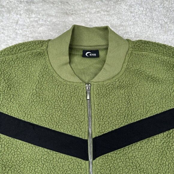Zyia Active Flying V Fleece Sherpa Bomber Jacket Olive Green - Picture 5 of 12